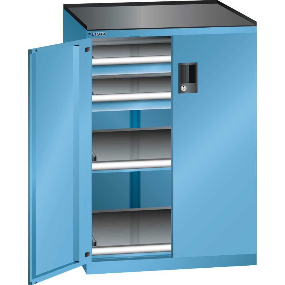 Armoire à tiroirs LISTA 36x36E, (lxPxH) 717x753x1 020 mm, 2 tiroirs capacité de charge 200 kg, 2 x 75, bleu clair, KEY Lock