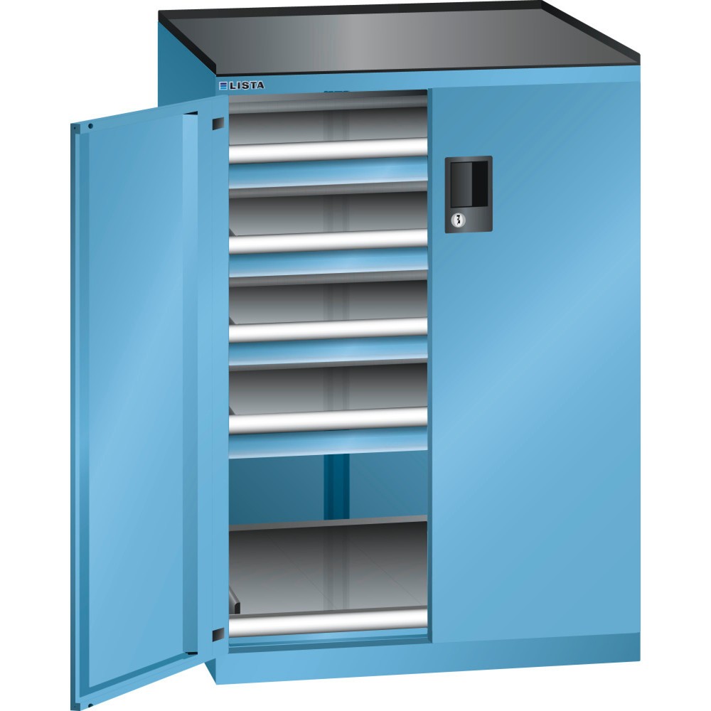 Armoire à tiroirs LISTA 36x36E, (lxPxH) 717x753x1 020 mm, 4 tiroirs capacité de charge 200 kg, 4 x 75, bleu clair, KEY Lock