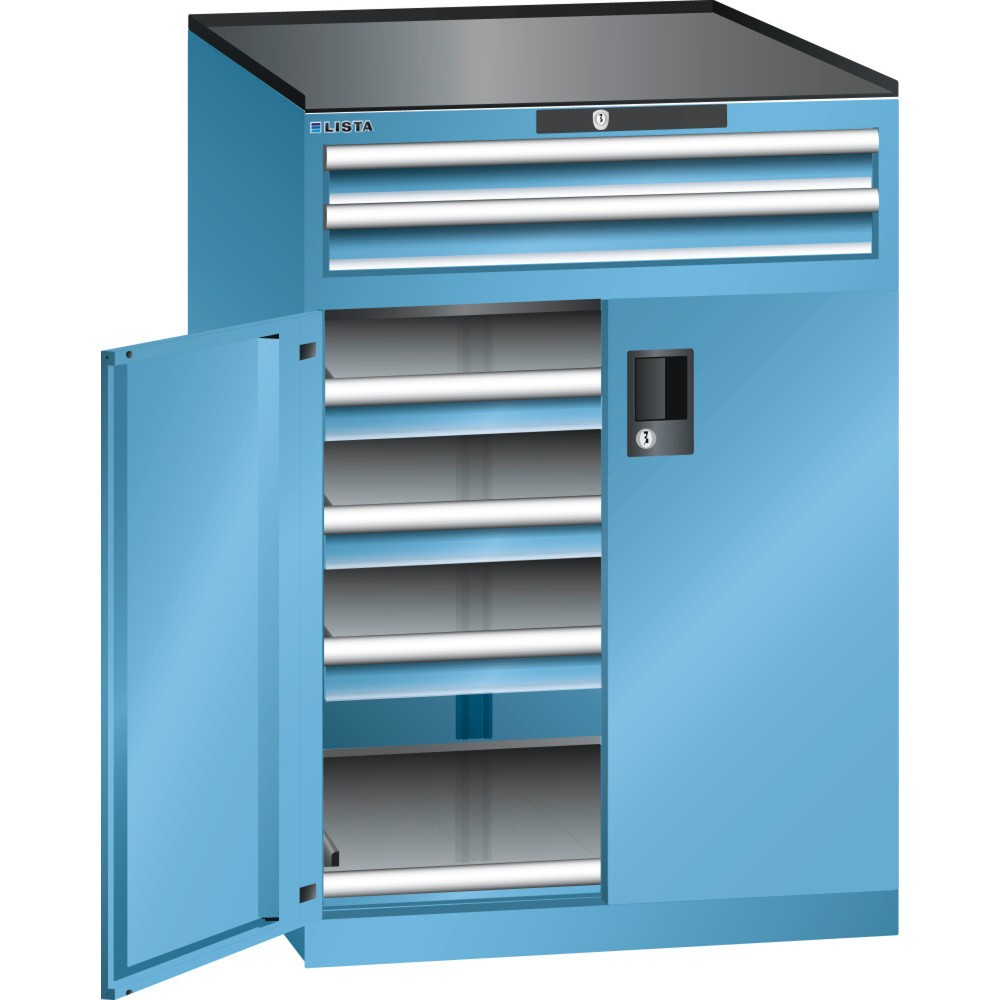 Armoire à tiroirs LISTA 36x36E, (lxPxH) 717x753x1 020 mm, 5 tiroirs capacité de charge 200 kg, bleu clair, RFID Lock