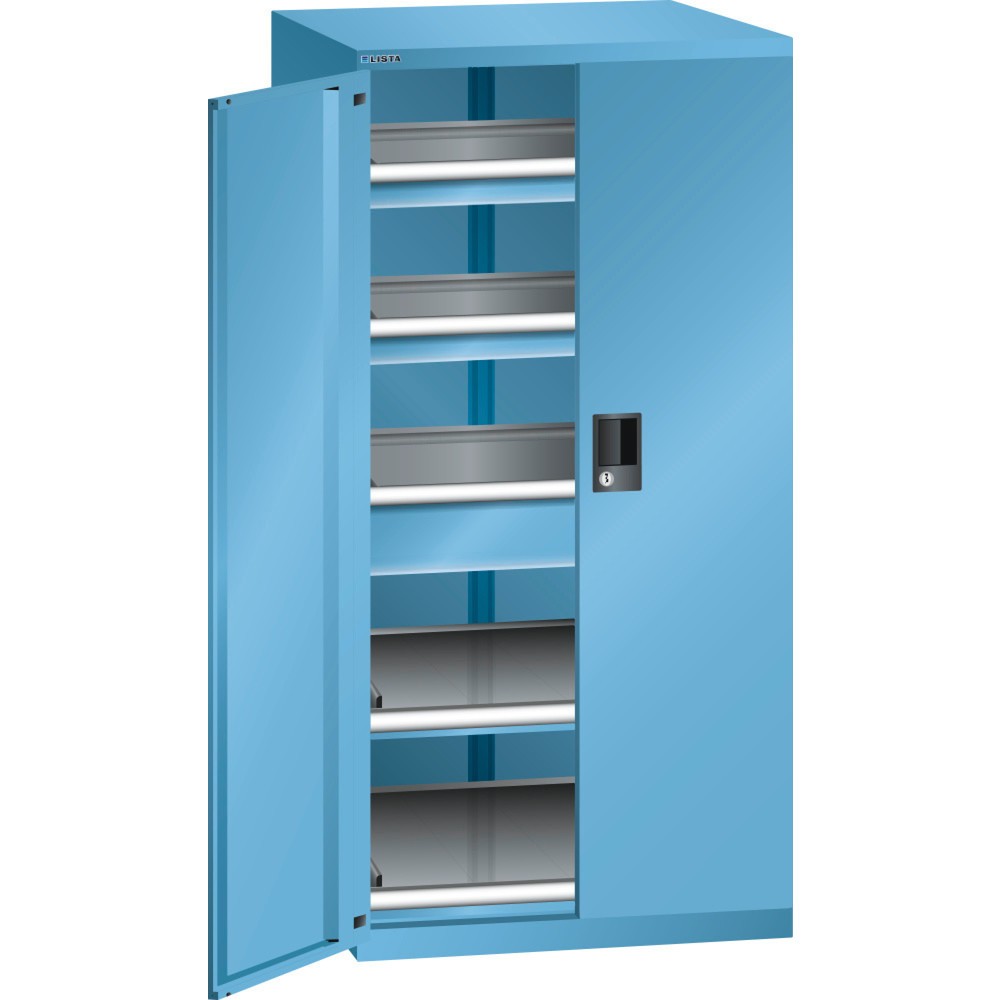 Armoire à tiroirs LISTA 36x36E, (lxPxH) 717x753x1 450 mm, 3 tiroirs, 2 x 75 / 1 x 150, bleu clair, KEY Lock