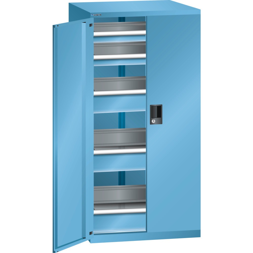 Armoire à tiroirs LISTA 36x36E, (lxPxH) 717x753x1 450 mm, 5 tiroirs, 2 x 75 / 3 x 150, bleu clair, KEY Lock