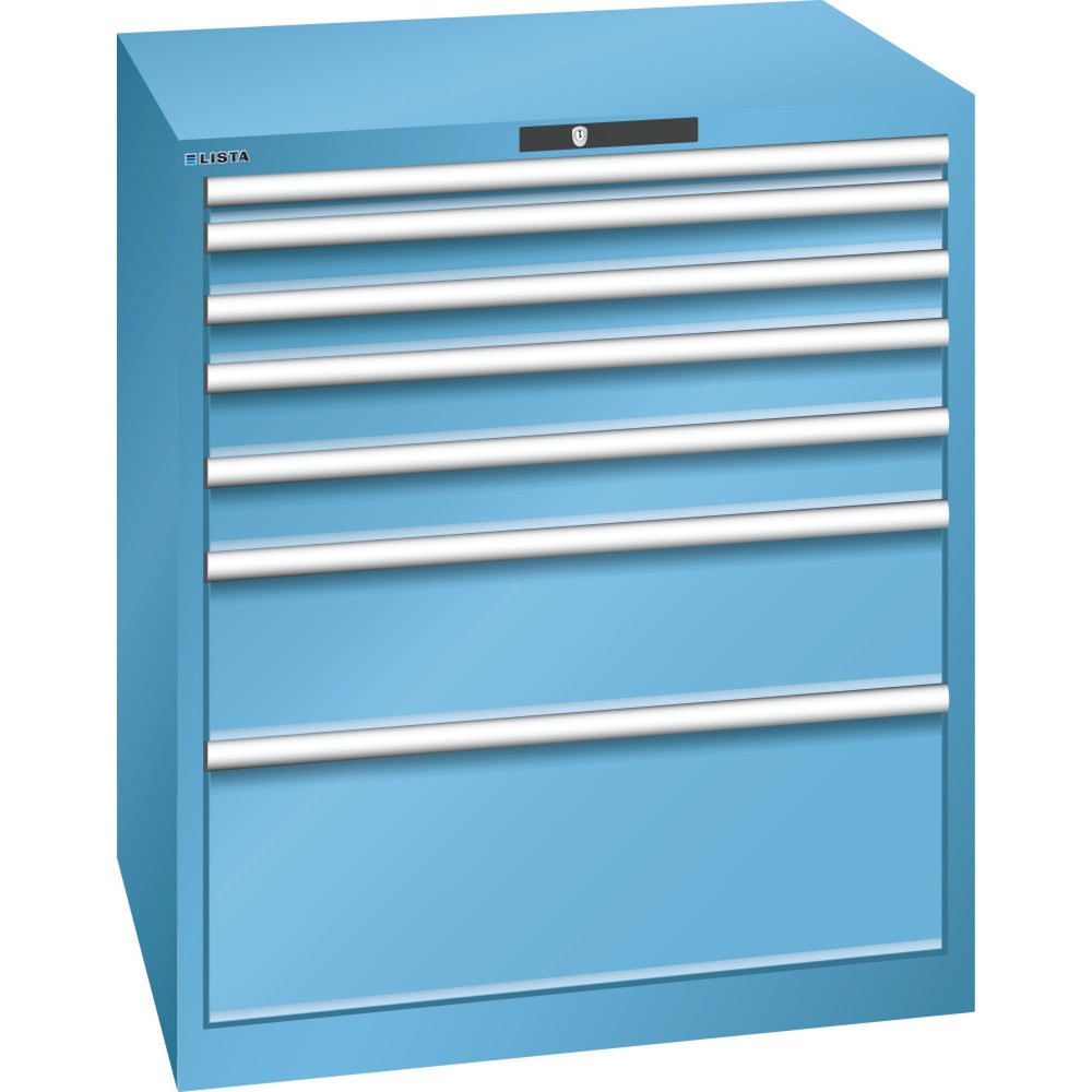 Armoire à tiroirs LISTA 45x36E, (lxPxH) 870x725x1 000 mm, 7 tiroirs capacité de charge 200 kg, bleu clair, RFID Lock