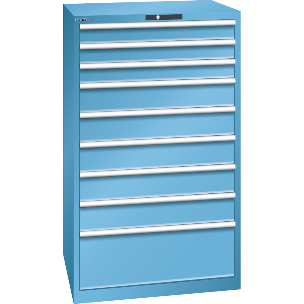 Armoire à tiroirs LISTA 45x36E, (lxPxH) 870x725x1 450 mm, 9 tiroirs capacité de charge 200 kg, bleu clair, KEY Lock