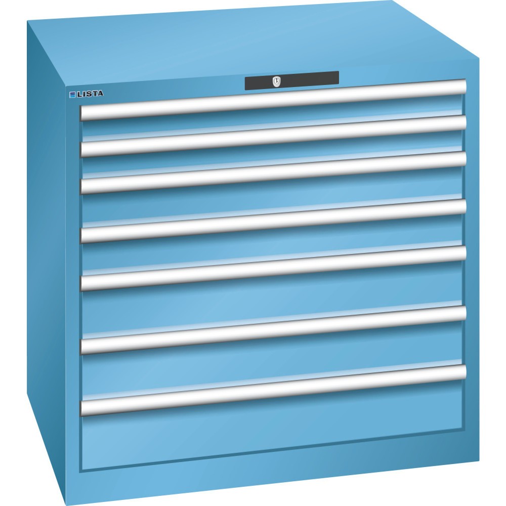 Armoire à tiroirs LISTA 45x36E, (lxPxH) 870x725x850 mm, 7 tiroirs capacité de charge 200 kg, bleu clair, RFID Lock