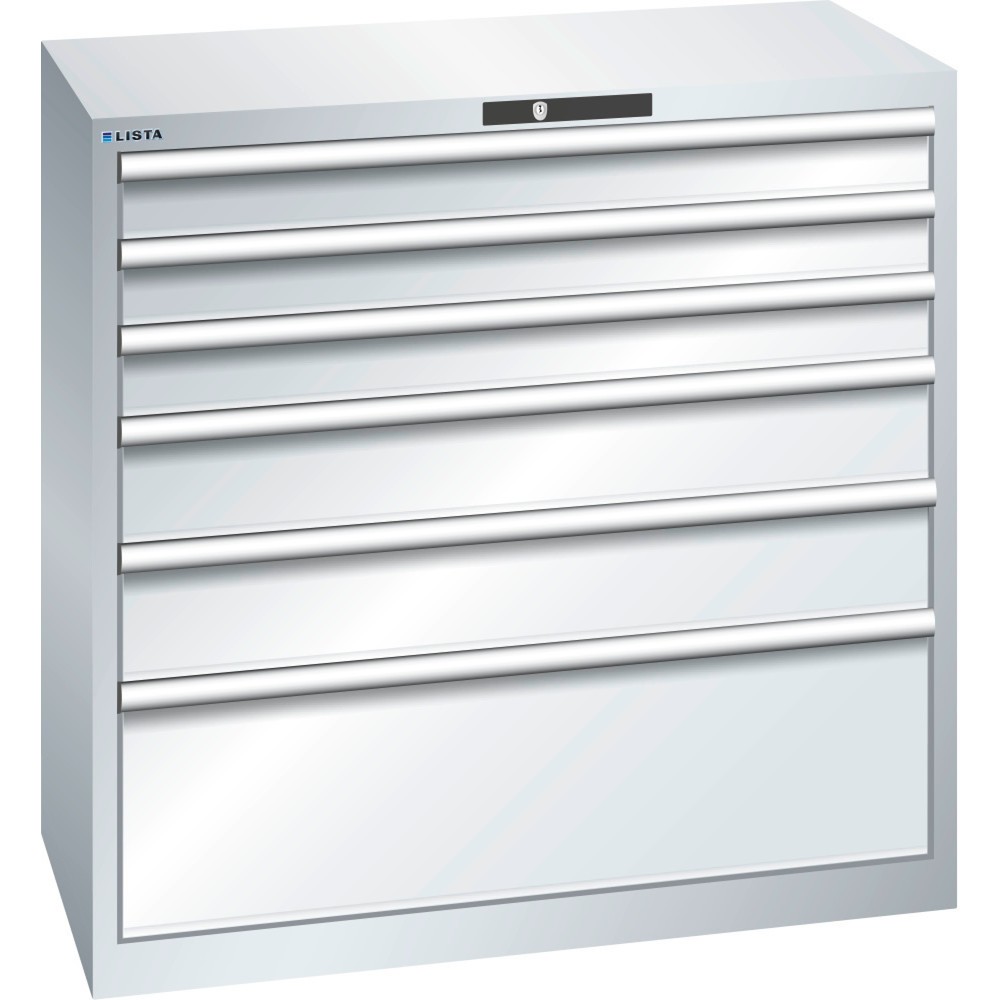 Armoire à tiroirs LISTA 54x27E, (lxPxH) 1 023x572x1 000 mm, 6 tiroirs, 3 x 100 / 2 x 150 / 1 x 300, gris clair, RFID Lock