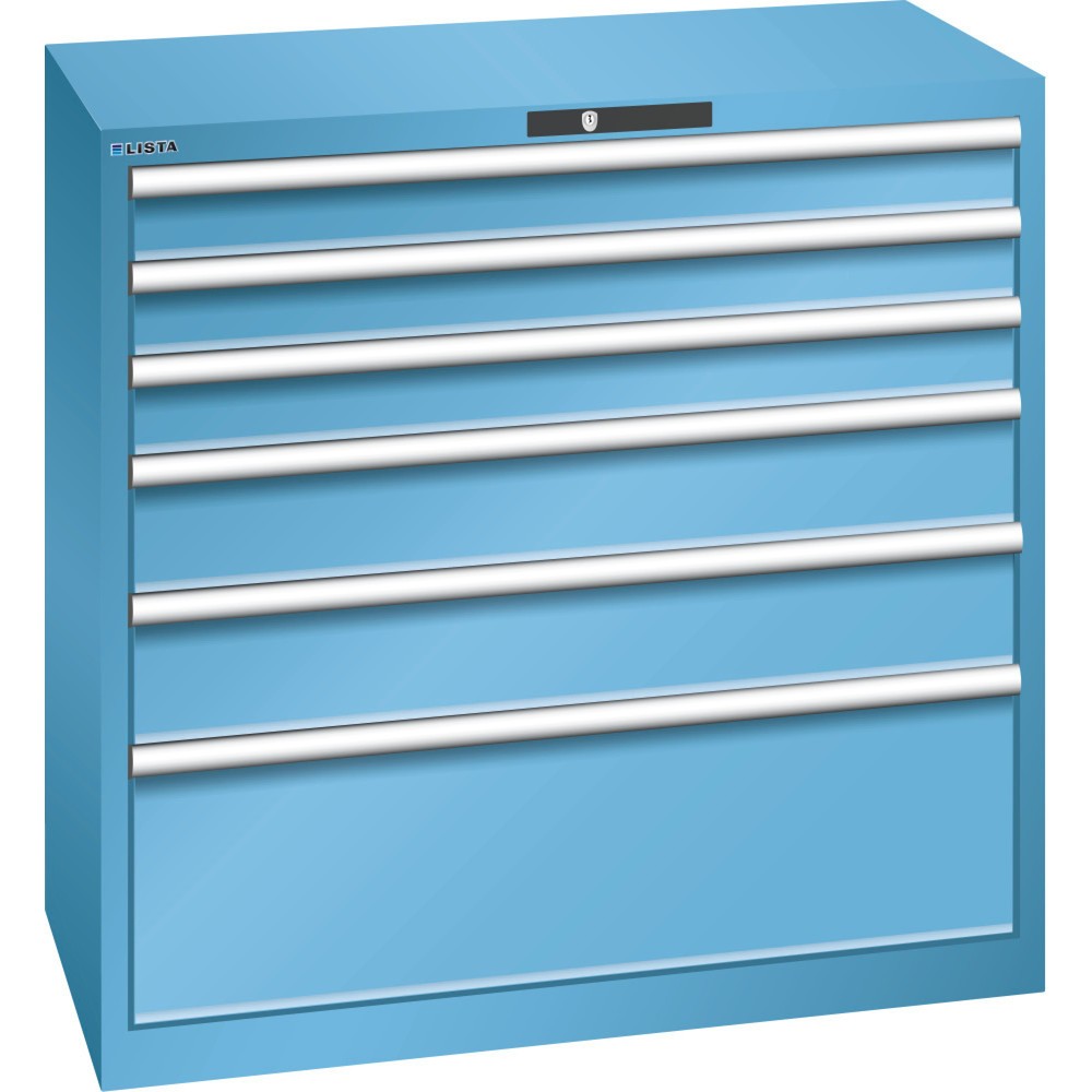 Armoire à tiroirs LISTA 54x27E, (lxPxH) 1 023x572x1 000 mm, 6 tiroirs capacité de charge 200 kg, bleu clair, KEY Lock