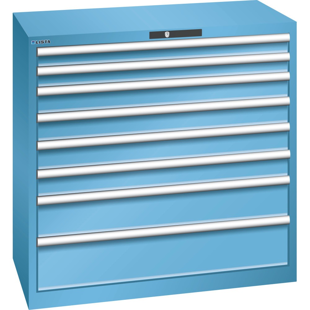 Armoire à tiroirs LISTA 54x27E, (lxPxH) 1 023x572x1 000 mm, 8 tiroirs capacité de charge 200 kg, bleu clair, KEY Lock