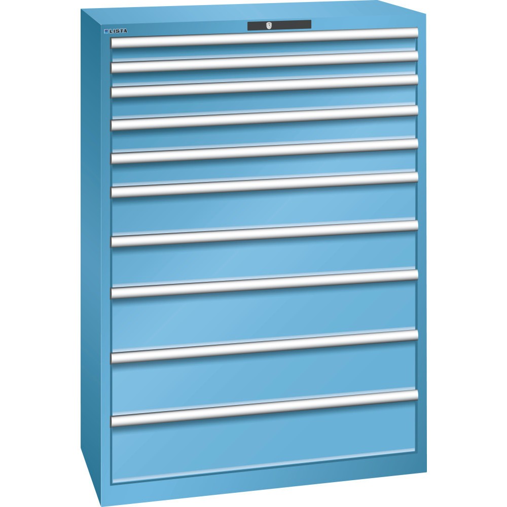 Armoire à tiroirs LISTA 54x27E, (lxPxH) 1 023x572x1 450 mm, 10 tiroirs capacité de charge 200 kg, bleu clair, RFID Lock