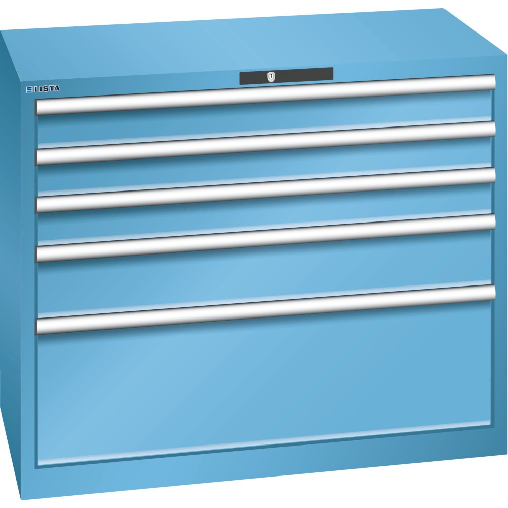 Armoire à tiroirs LISTA 54x27E, (lxPxH) 1 023x572x850 mm, 5 tiroirs capacité de charge 200 kg, bleu clair, KEY Lock