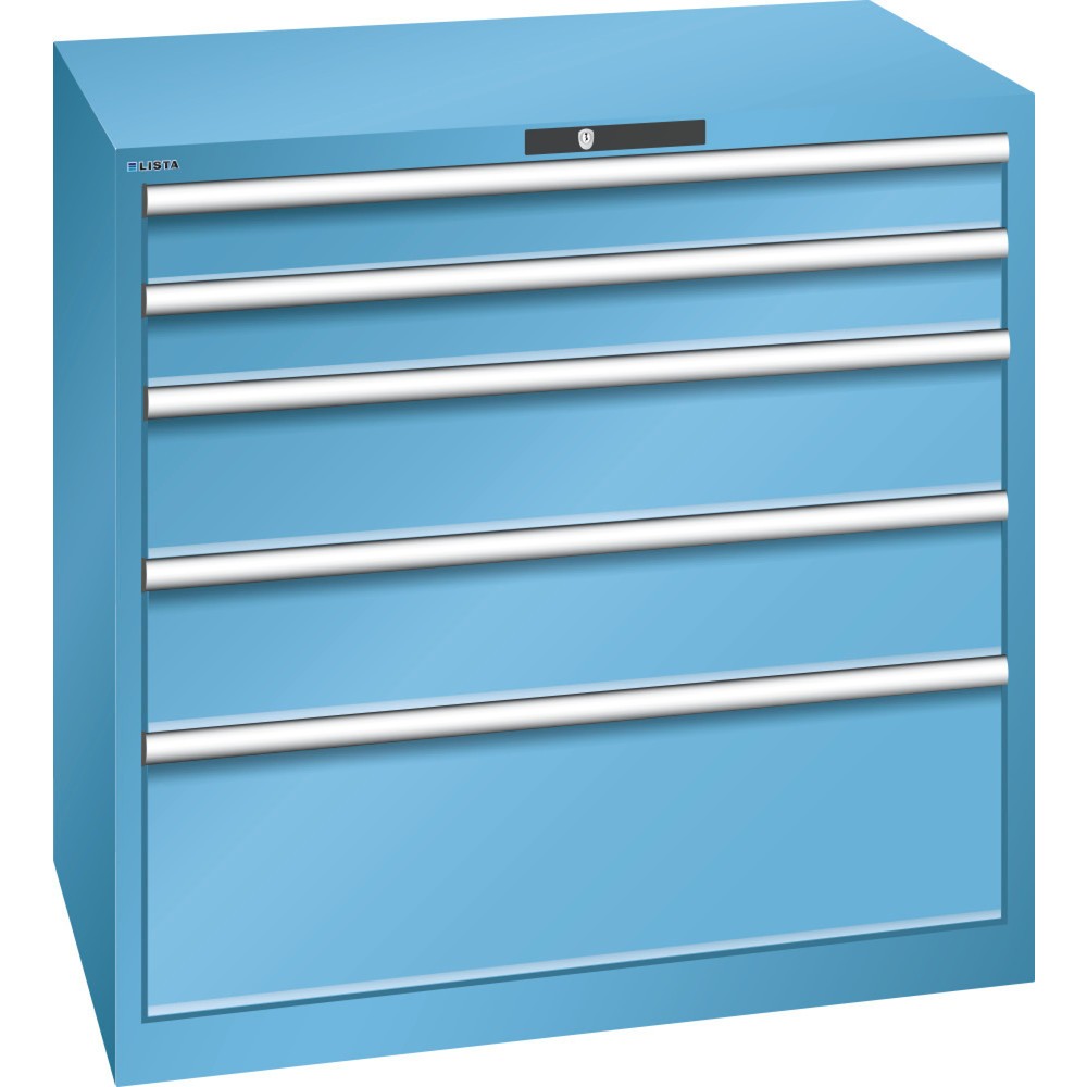 Armoire à tiroirs LISTA 54x36E, (lxPxH) 1 023x725x1 000 mm, 5 tiroirs, 2 x 100 / 2 x 200 / 1 x 300, bleu clair, KEY Lock