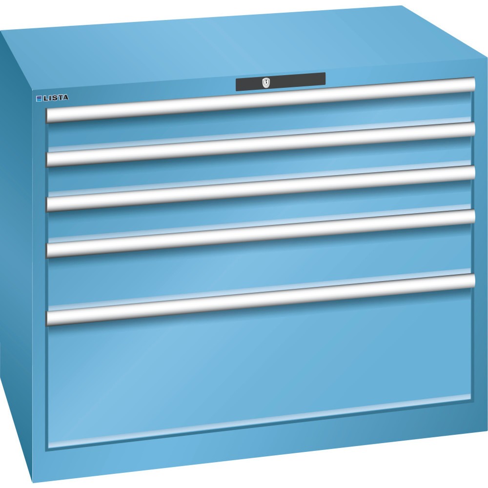 Armoire à tiroirs LISTA 54x36E, (lxPxH) 1 023x725x850 mm, 5 tiroirs capacité de charge 200 kg, bleu clair, CODE Lock