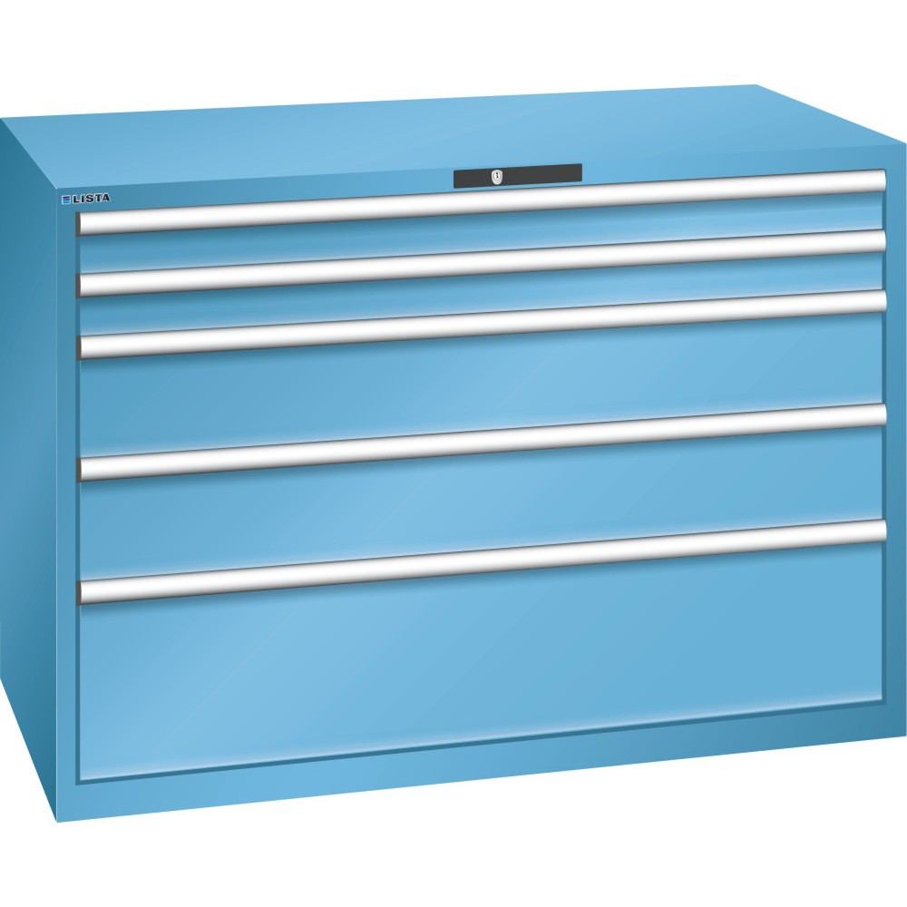 Armoire à tiroirs LISTA 78x36E, (lxPxH) 1 431x725x1 000 mm, 5 tiroirs, 2 x 100 / 2 x 200 / 1 x 300, bleu clair, CODE Lock