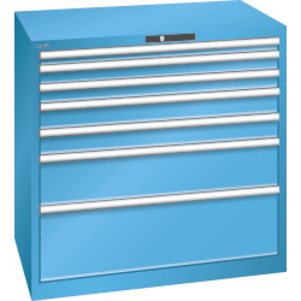 Armoire à tiroirs LISTA, tiroirs 1x50 + 2x75 + 2x100 + 1x200 + 1x300 mm, capacité de charge 200 kg, bleu clair