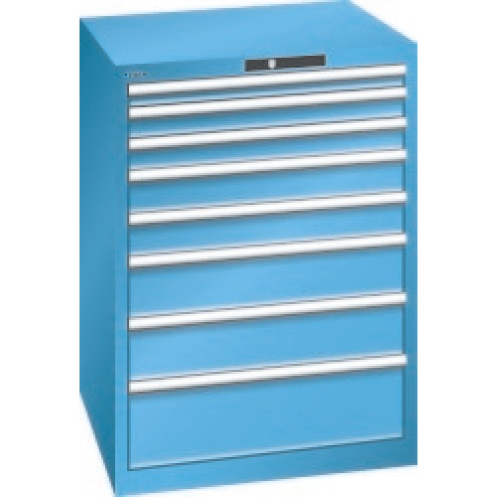 Armoire à tiroirs LISTA, tiroirs 1x50 + 2x75 + 2x100 + 2x150 + 1x200 mm, capacité de charge 200 kg par tiroir, bleu clair