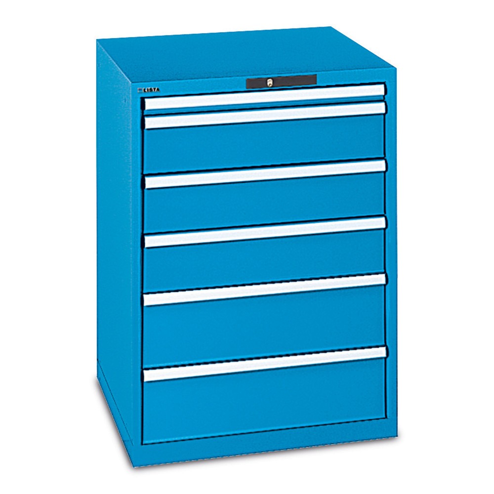 Armoire à tiroirs LISTA, tiroirs 1x50 + 2x75 + 2x100 + 2x150 + 1x200 mm, capacité de charge 200 kg par tiroir, largeur 1 023 mm, bleu clair