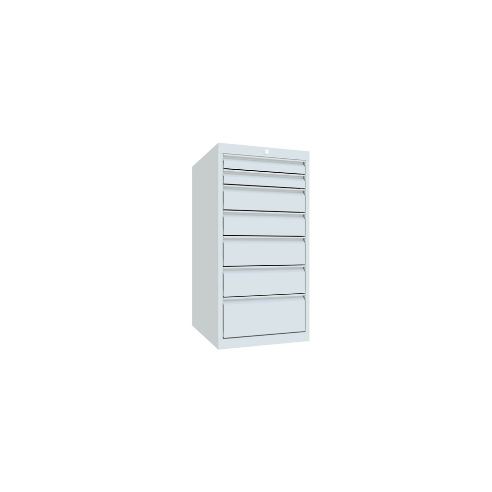 Armoire à tiroirs PAVOY, hauteur 1 000 mm, tiroirs 2 x 75 mm + 2 x 125 mm + 2 x 150 + 1 x 200 mm, largeur 500 mm, gris clair, gris clair