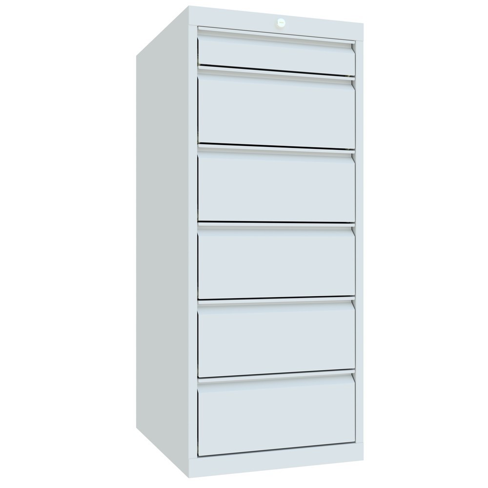 Armoire à tiroirs PAVOY, hauteur 1 200 mm, tiroirs 1 x 100 mm + 5 x 200 mm, largeur 500 mm, gris clair, gris clair