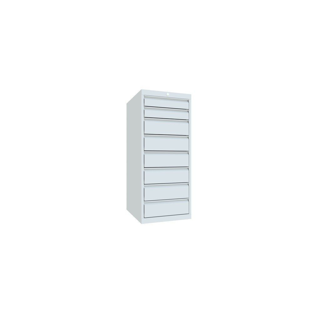 Armoire à tiroirs PAVOY, hauteur 1 200 mm, tiroirs 2 x 100 mm + 6 x 150 mm, largeur 500 mm, gris clair, gris clair