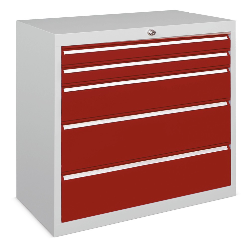 Armoire à tiroirs PAVOY, hauteur 800 mm, tiroirs 4 x 75 mm + 4 x 100 mm, largeur 715 mm, gris clair, rouge rubis