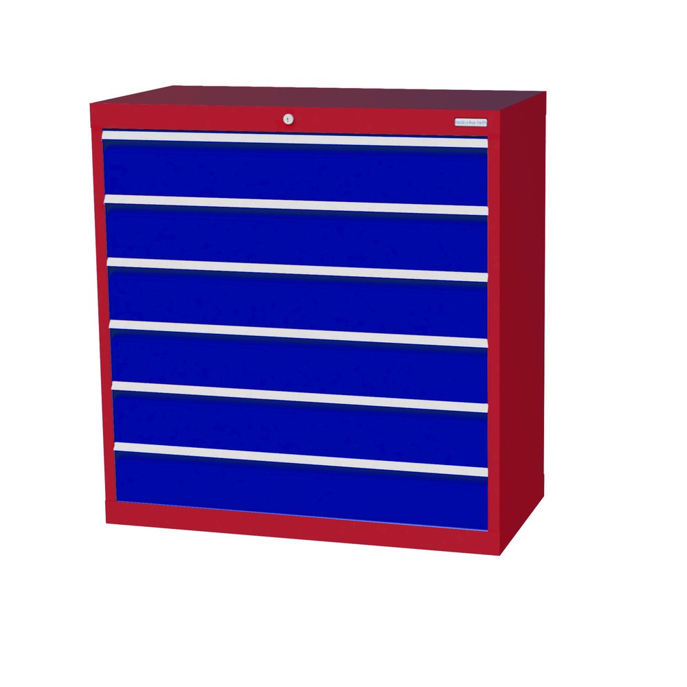 Armoire à tiroirs Profi, tiroirs de 6 x 150 mm, H x l x P 1 019 x 980 x 500 mm Bedrunka+Hirth, rouge rubis, bleu gentiane