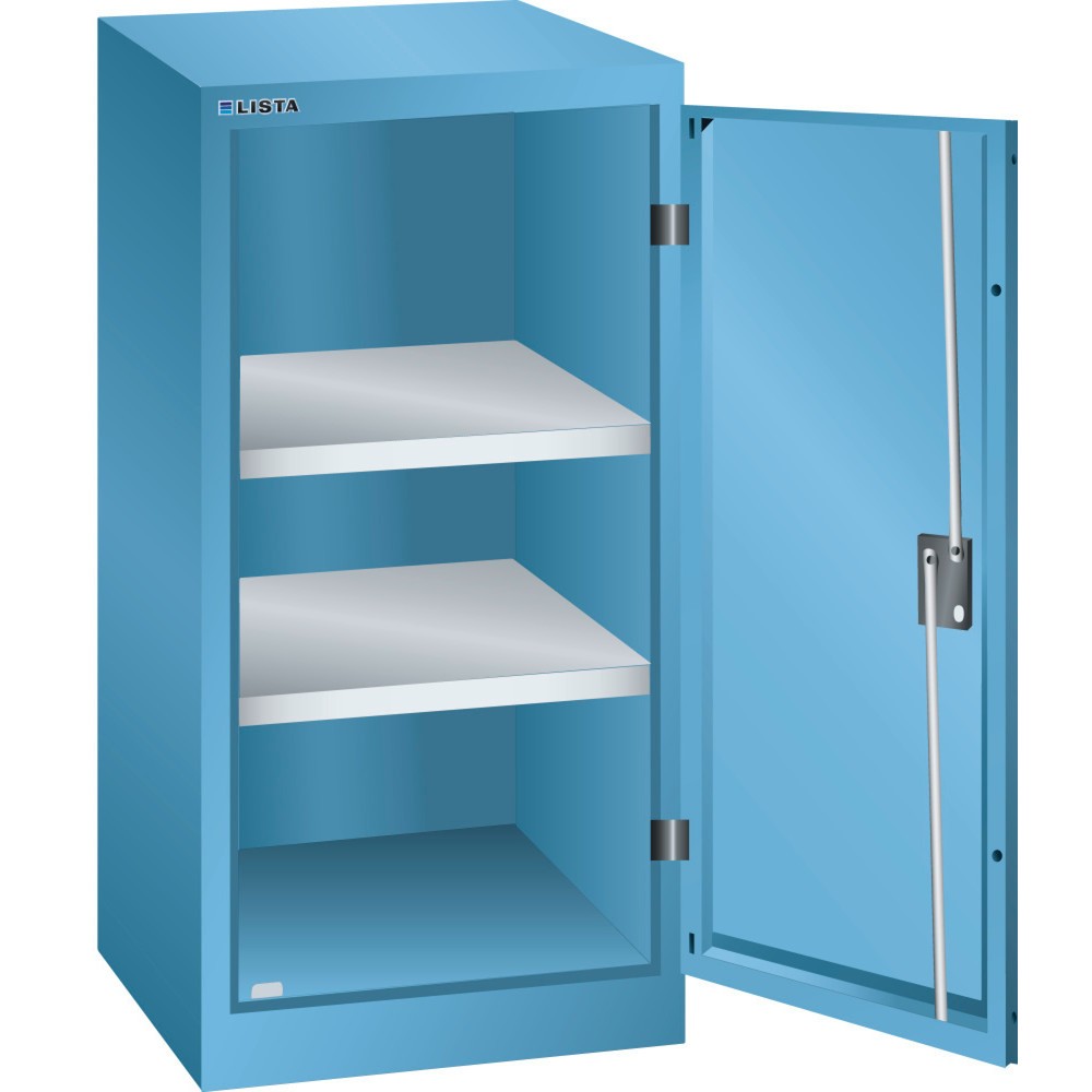 Armoire d'appoint LISTA, (lxPxH) 500x500x1 000 mm, 2 étagères réglables, bleu clair, KEY Lock