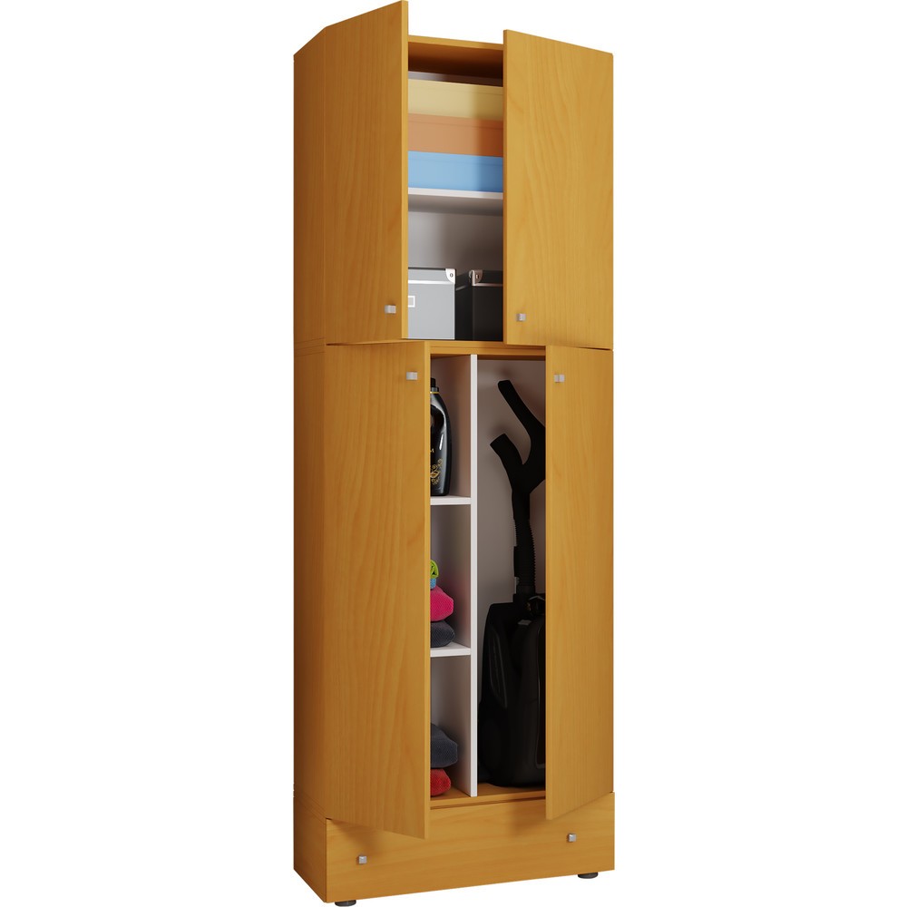 Armoire de ménage Lona XXL portes battantes, avec tiroir, hêtre