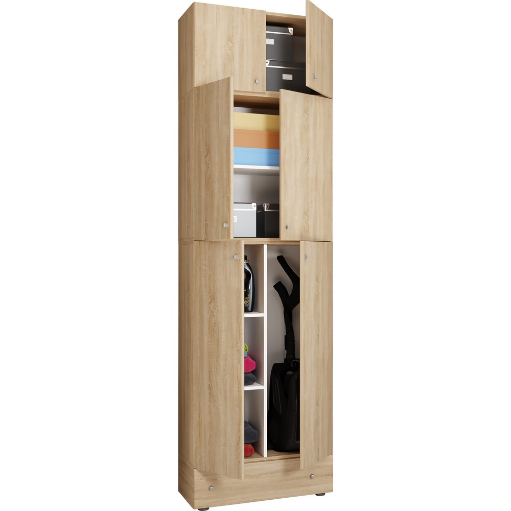 Armoire de ménage Lona XXL portes battantes, avec rehausse et tiroir, chêne Sonoma