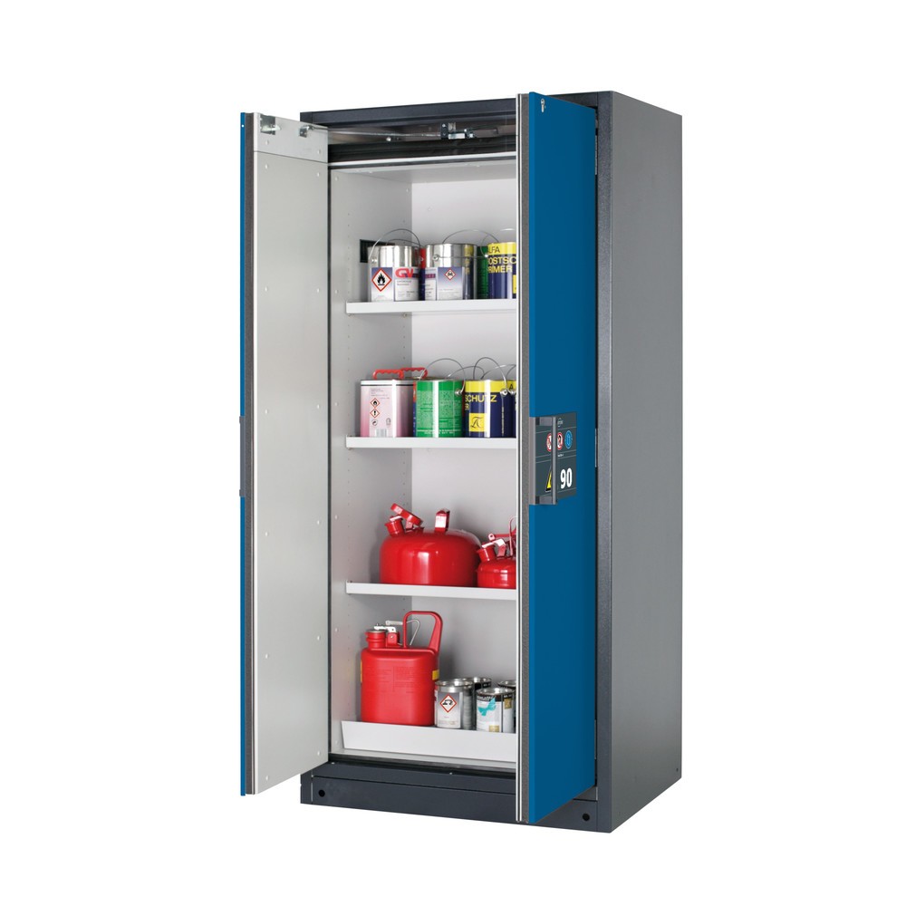 Armoire de sécurité asecos® Q-PEGASUS/Type 90, 3 tablettes, HxlxP 1 953 x 893 x 615 mm, bleu gentiane