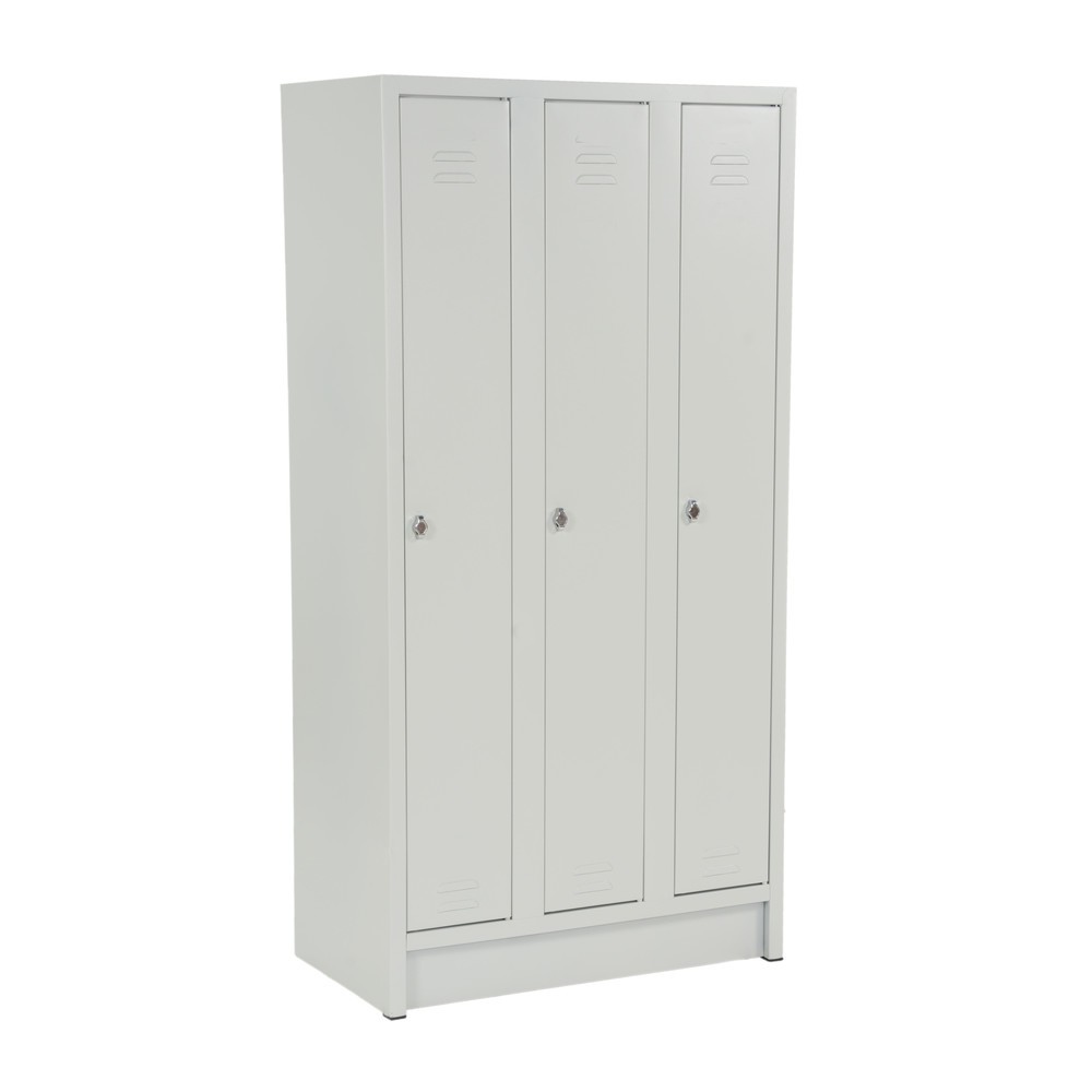 Armoire-penderie avec socle HEMMDAL HG-S-2, fermeture à pêne tournant, 3 compartiments, gris clair