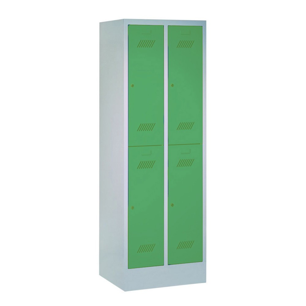 Armoire-penderie BASIC avec pieds et fermeture à pêne tournant, 2 niveaux, 4 compartiments, H x l x P 1 850 x 630 x 500 mm, blanc pur, rouge feu