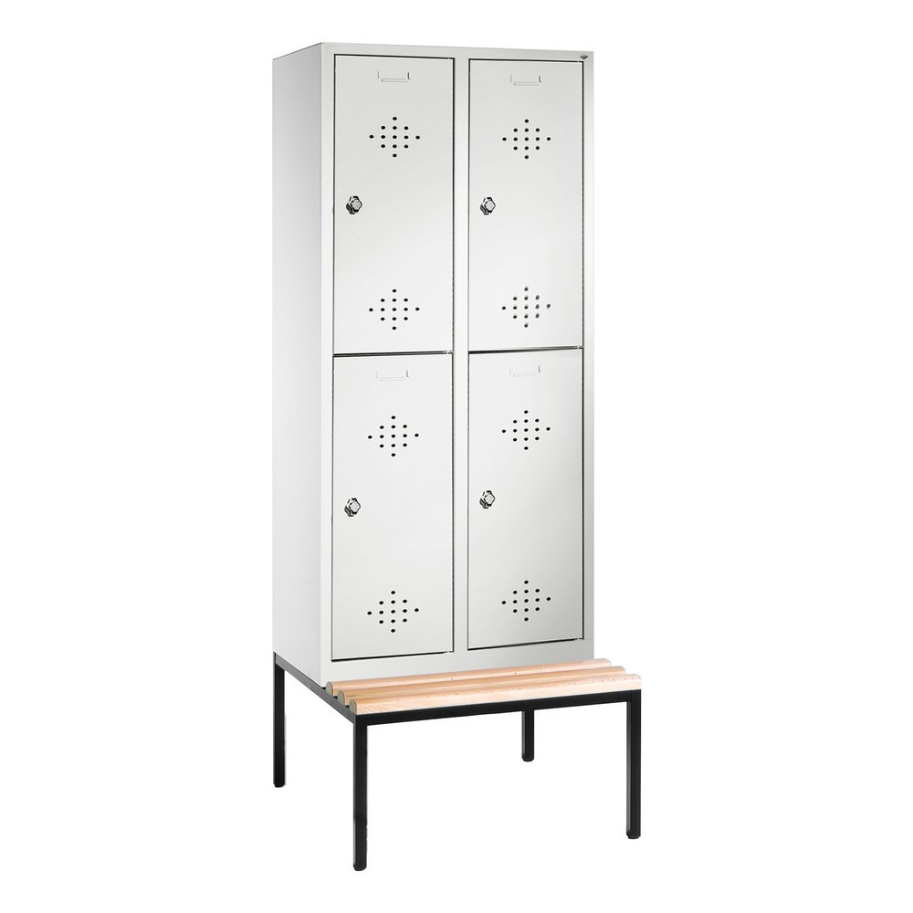 Armoire-penderie C+P Classic à deux niveaux avec banc intégré, 2 compartiments, largeur des compartiments 400 mm, HxlxP 2 090x810x815 mm, RAL 7035 gris clair