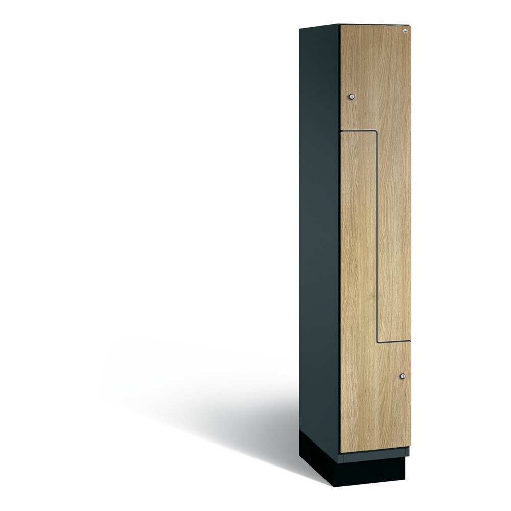 Armoire-penderie en Z C+P Cambio, 1 compartiment, largeur des compartiments 300 mm, HxlxP 1 980 x 300 x 525 mm, RAL 7016 gris anthracite, décor chêne Sereno, pieds