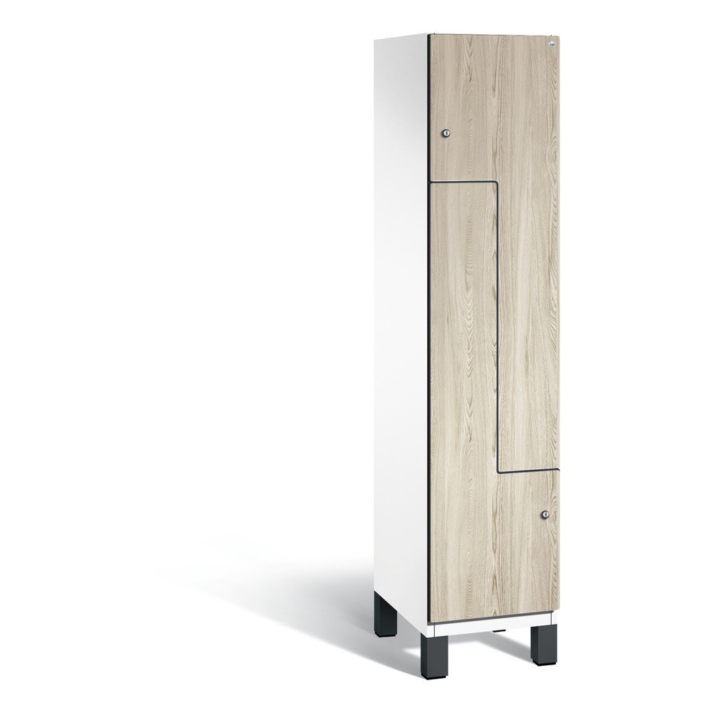 Armoire-penderie en Z C+P Cambio, 1 compartiment, largeur du compartiment 400 mm, HxlxP 1 980x400x525 mm, RAL 9016 blanc signalisation, décor frêne Sen, pieds