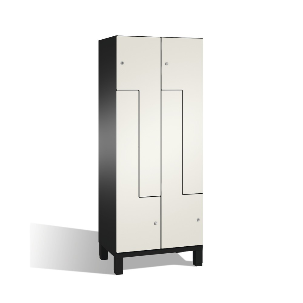 Armoire-penderie en Z Cambio C+P, 2 compartiments, largeur des compartiments 400 mm, HxlxP 1 980x800x525 mm, RAL 7021 gris noir, décor blanc, pieds