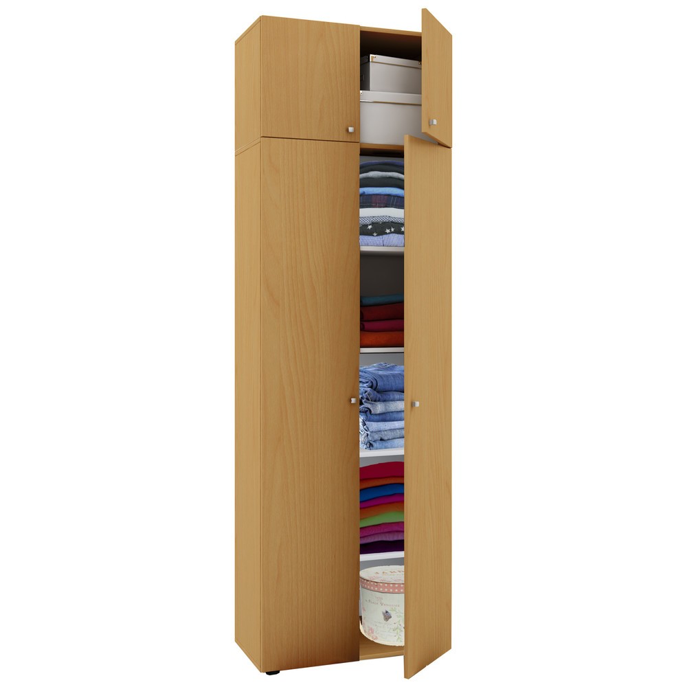 Armoire polyvalente Vandol I, avec portes et surmeuble, hêtre