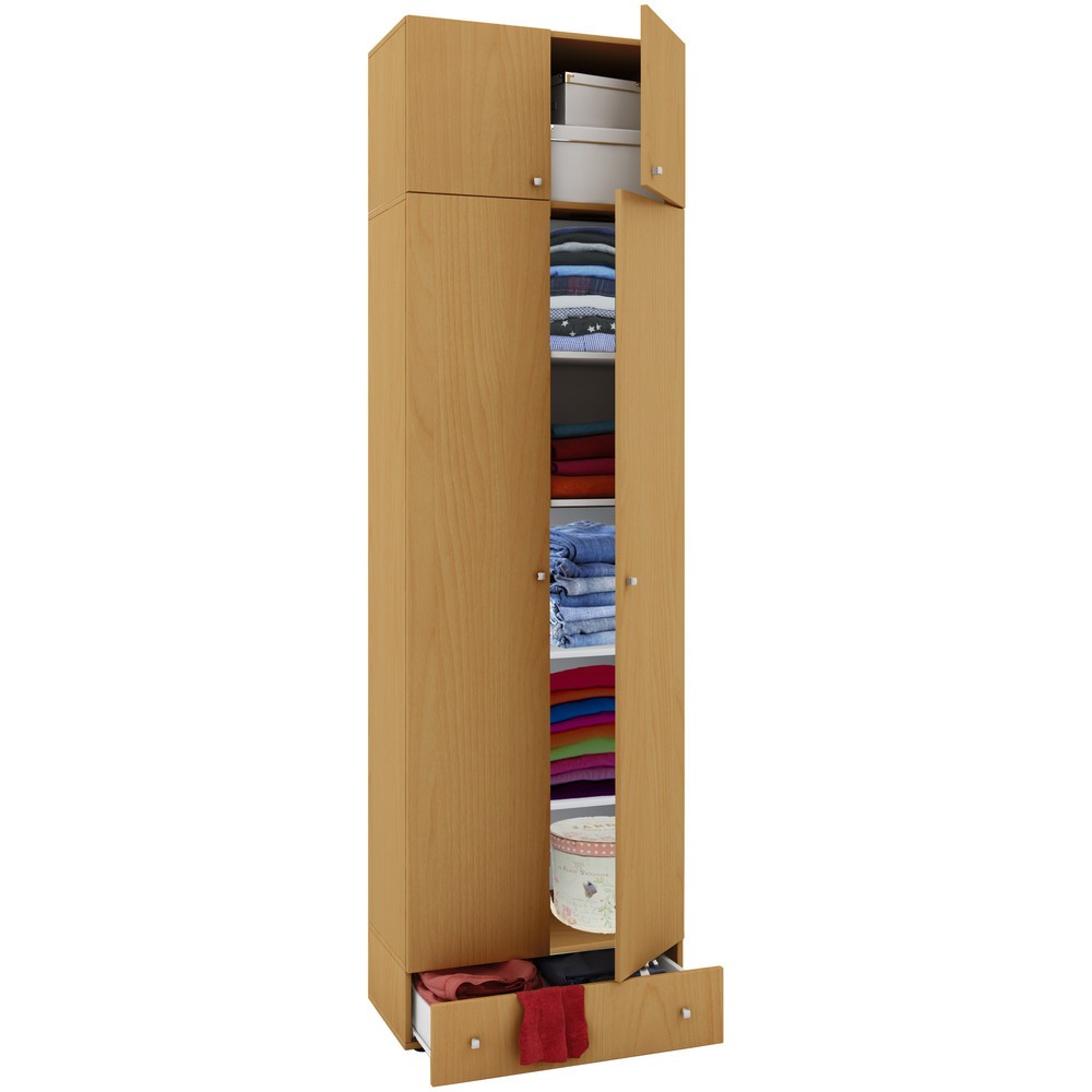 Armoire polyvalente Vandol I, avec portes, surmeuble et tiroir, hêtre