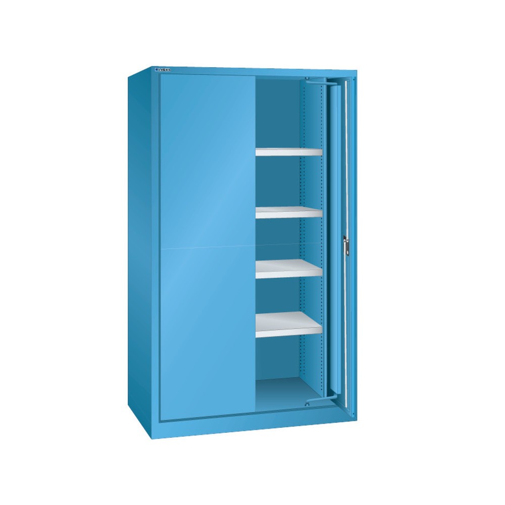 Armoire pour charges lourdes LISTA avec portes rétractables, 4 tablettes, H x l x P 1 950 x 1 146 x 690 mm, bleu clair