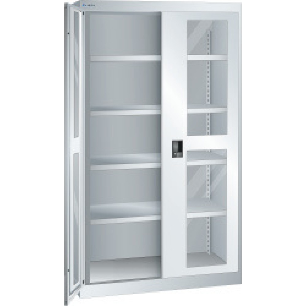 Armoire pour charges lourdes LISTA avec vitres transparentes, 4 tablettes, H x l x P 1 950 x 1 100 x 641 mm, gris clair