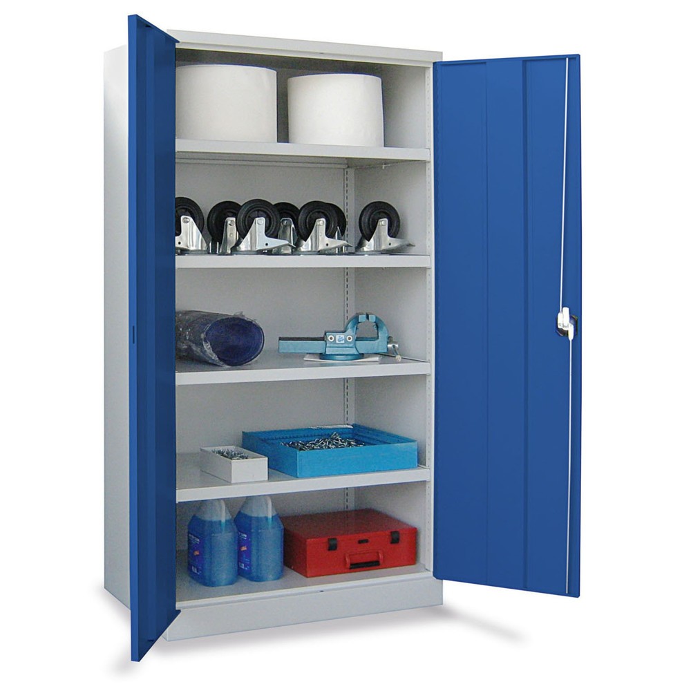 Armoire pour charges lourdes PAVOY Premium, 3 tablettes + tiroirs 1 x 75 + 1 x 125 + 1 x 175 mm, bleu gentiane, gris clair