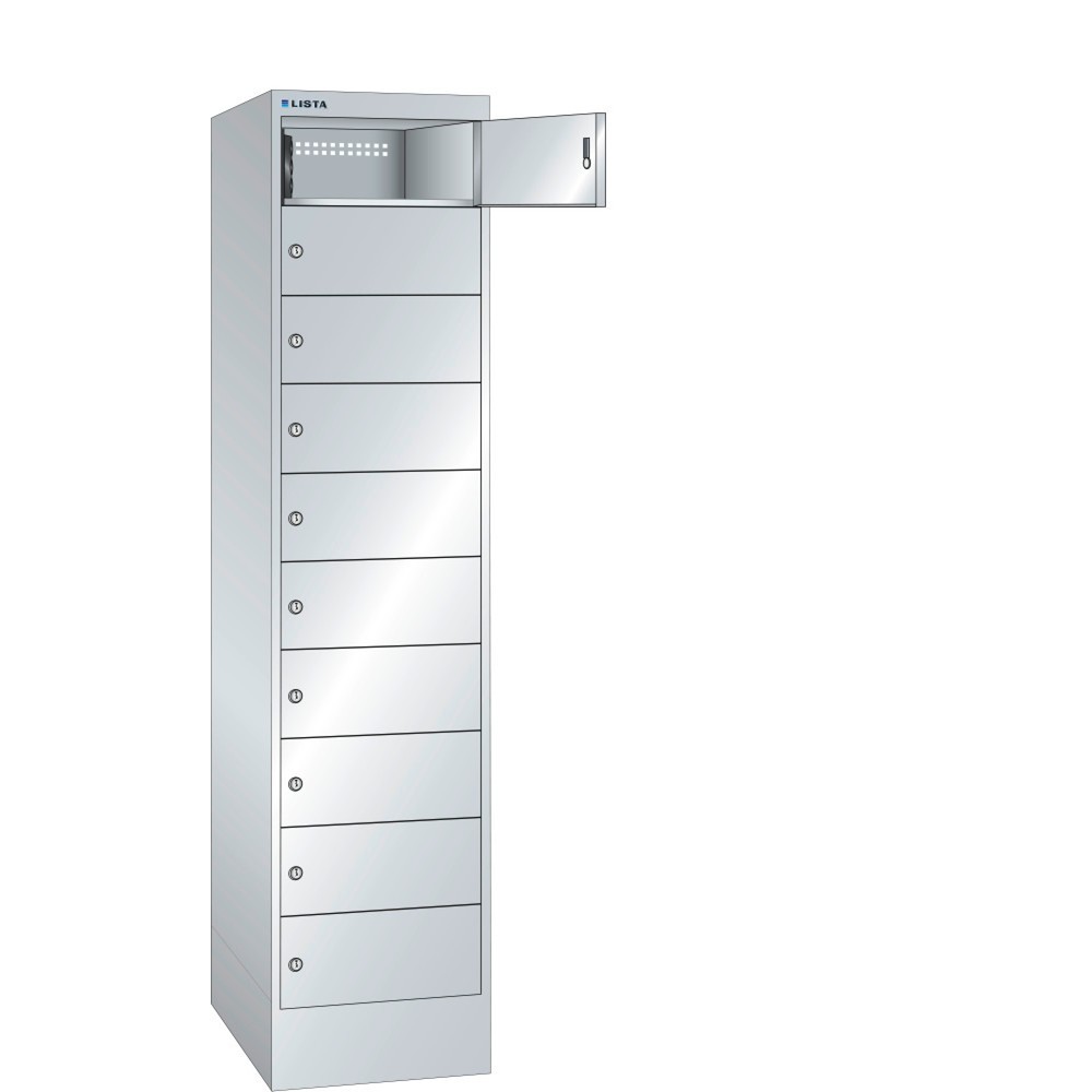 Armoire pour ordinateur portable LISTA, (lxPxH) 415x500x1 790 mm, 1x10 compartiments, type D, gris clair