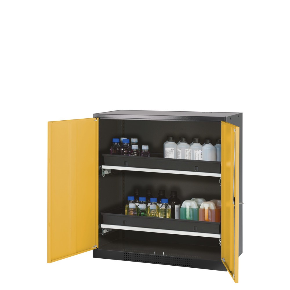 Armoire pour produits chimiques et toxiques asecos® avec tablettes extractibles, HxlxP 1 105 x 1 055 x 520 mm, jaune or