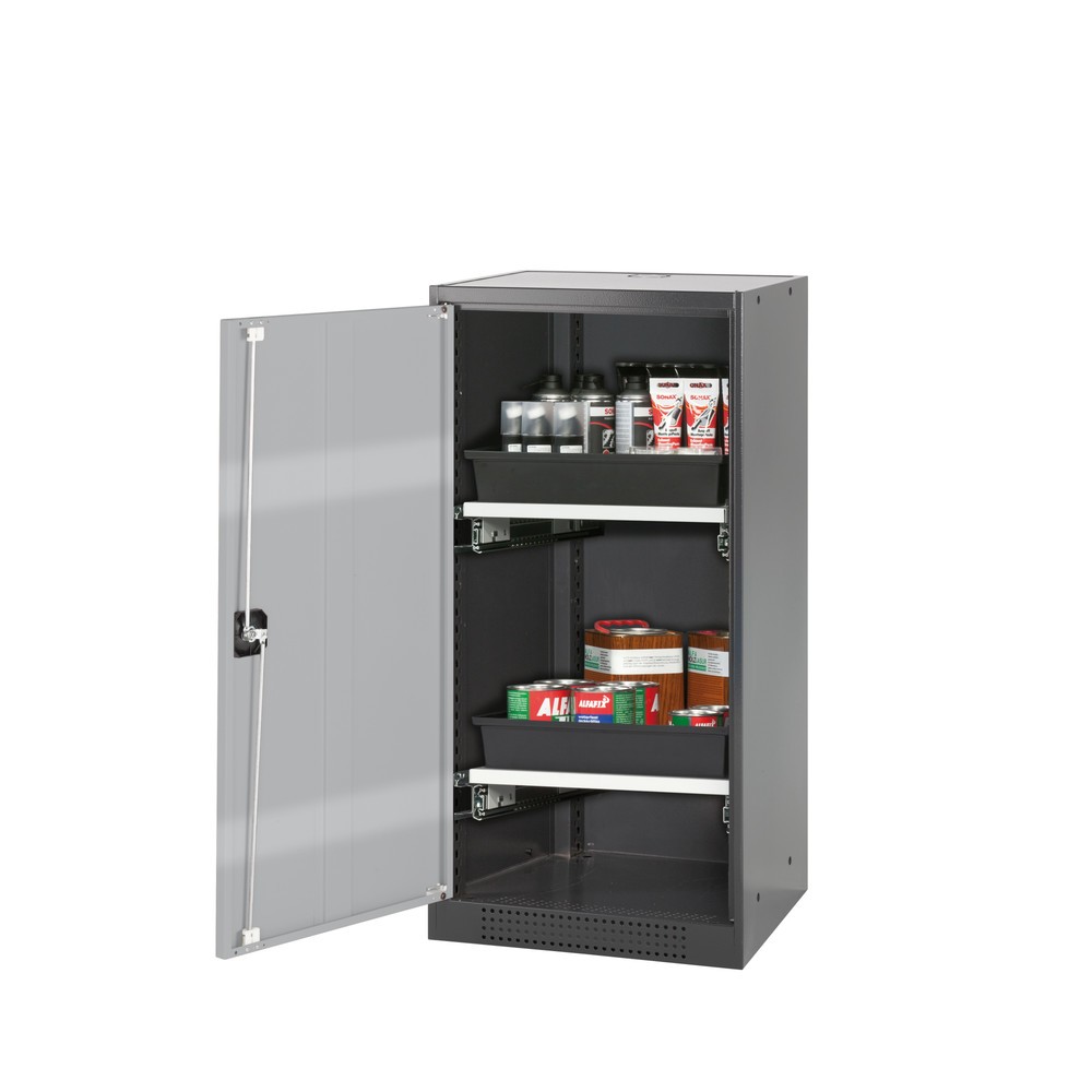 Armoire pour produits chimiques et toxiques asecos® avec tablettes extractibles, HxlxP 1 105 x 545 x 520 mm, aluminium blanc