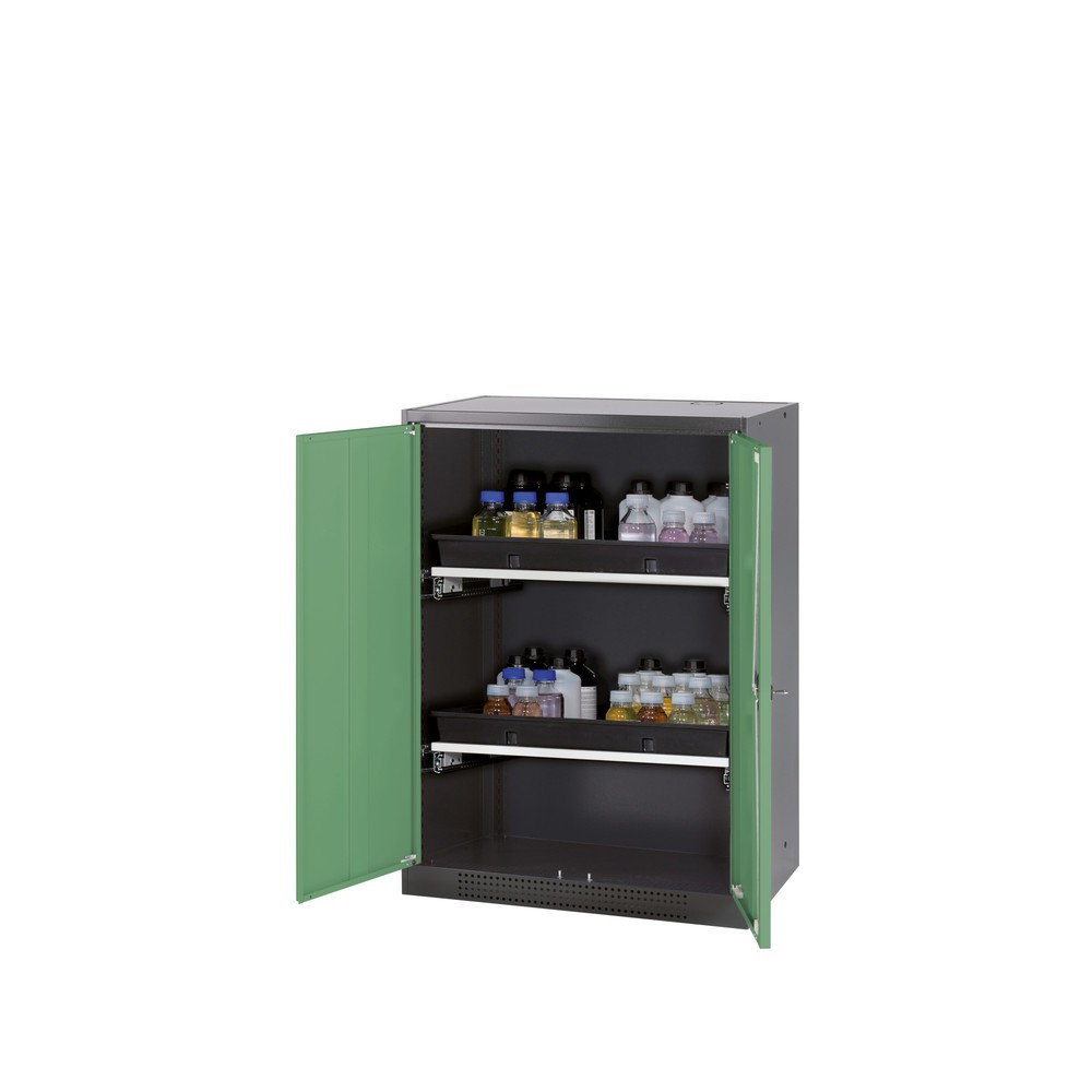 Armoire pour produits chimiques et toxiques asecos® avec tablettes extractibles, HxlxP 1 105 x 810 x 520 mm, vert réséda