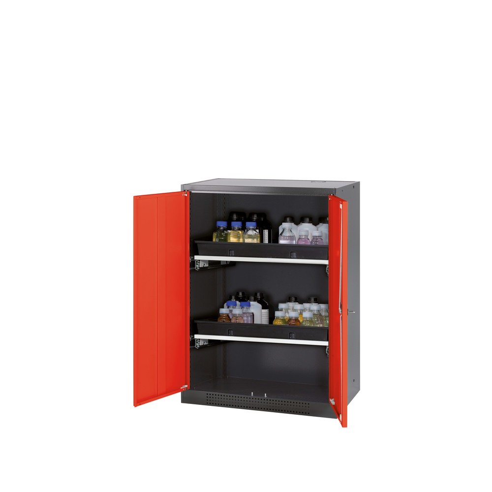 Armoire pour produits chimiques et toxiques asecos® avec tablettes extractibles, HxlxP 1 105 x 810 x 520 mm, rouge signalisation