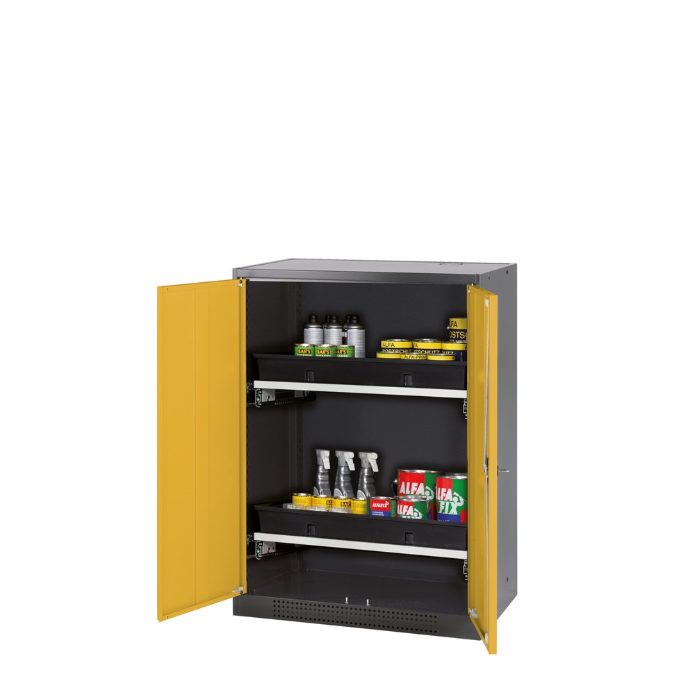 Armoire pour produits chimiques et toxiques asecos® avec tablettes extractibles, HxlxP 1 105 x 810 x 520 mm, jaune or