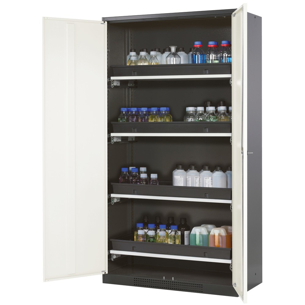 Armoire pour produits chimiques et toxiques asecos® avec tablettes extractibles, HxlxP 1 950 x 1 055 x 520 mm, blanc pur