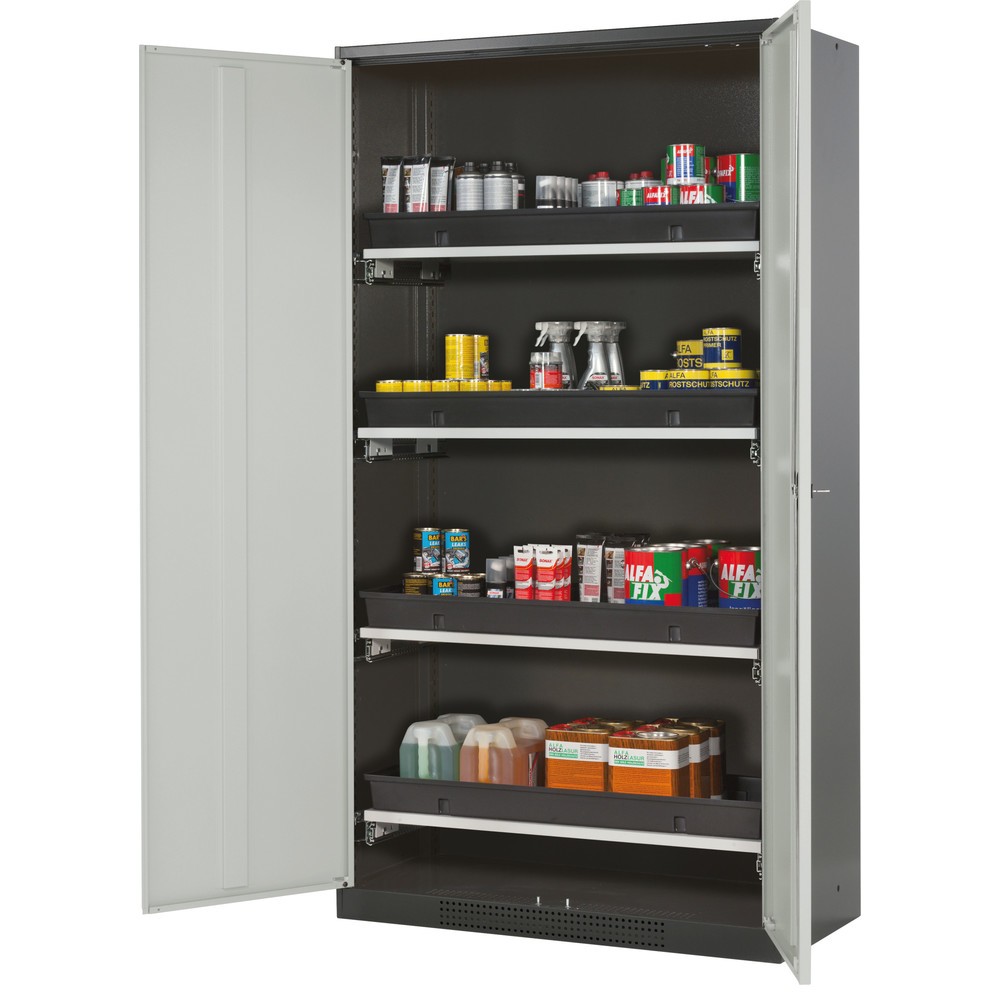 Armoire pour produits chimiques et toxiques asecos® avec tablettes extractibles, HxlxP 1 950 x 1 055 x 520 mm, gris clair