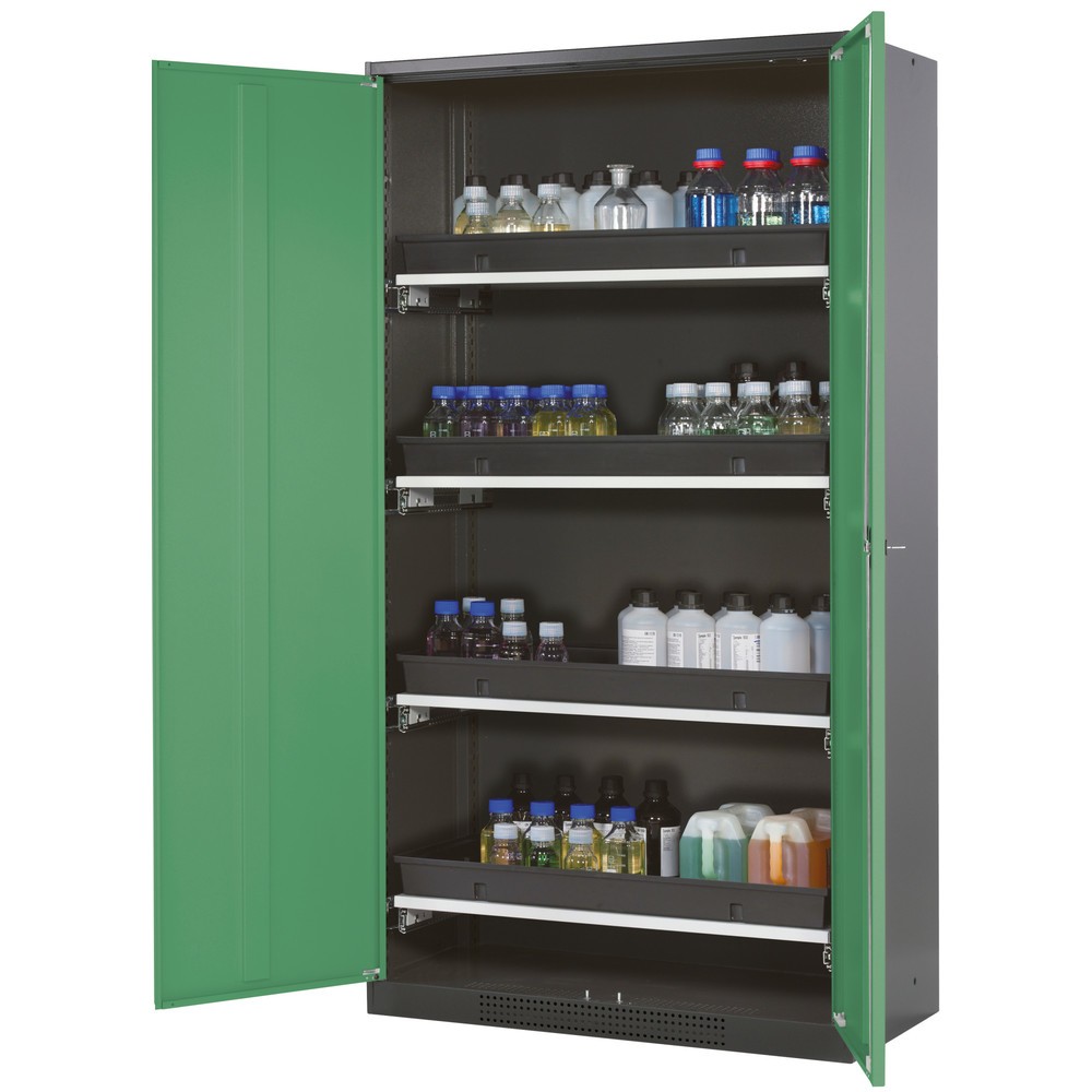 Armoire pour produits chimiques et toxiques asecos® avec tablettes extractibles, HxlxP 1 950 x 1 055 x 520 mm, vert réséda