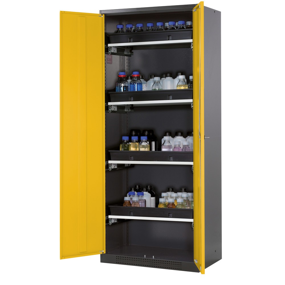 Armoire pour produits chimiques et toxiques asecos® avec tablettes extractibles, HxlxP 1 950 x 810 x 520 mm, jaune or