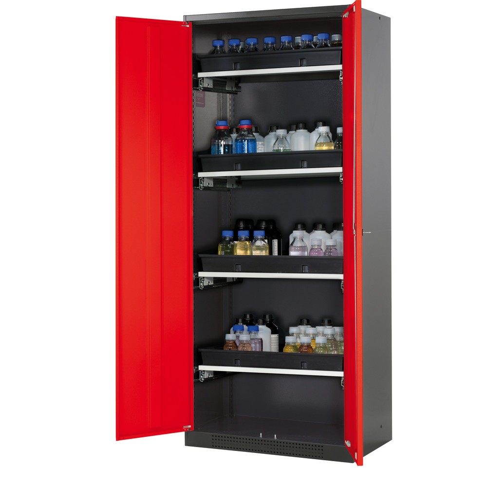 Armoire pour produits chimiques et toxiques asecos® avec tablettes extractibles, HxlxP 1 950 x 810 x 520 mm, rouge signalisation